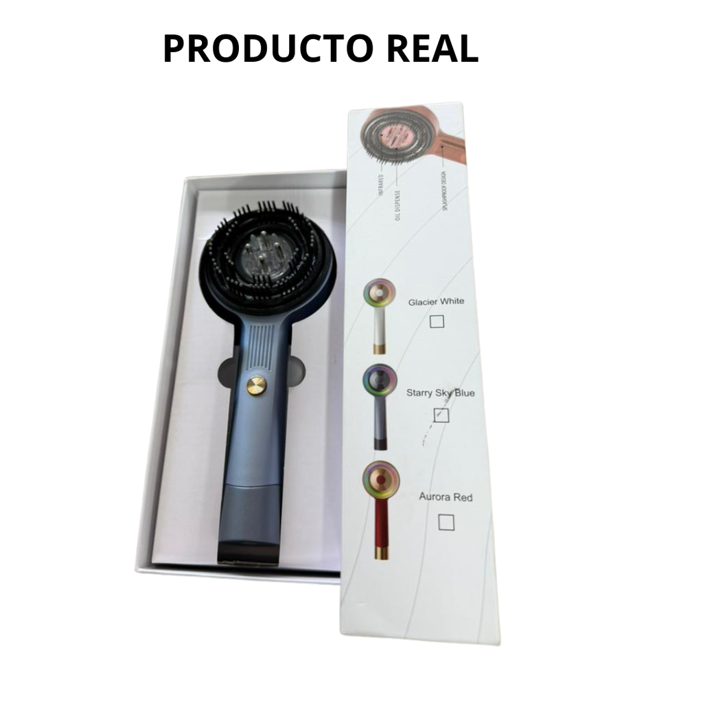 Producto real en color Starry Sky Blue, con los tres colores disponibles indicados en la caja
